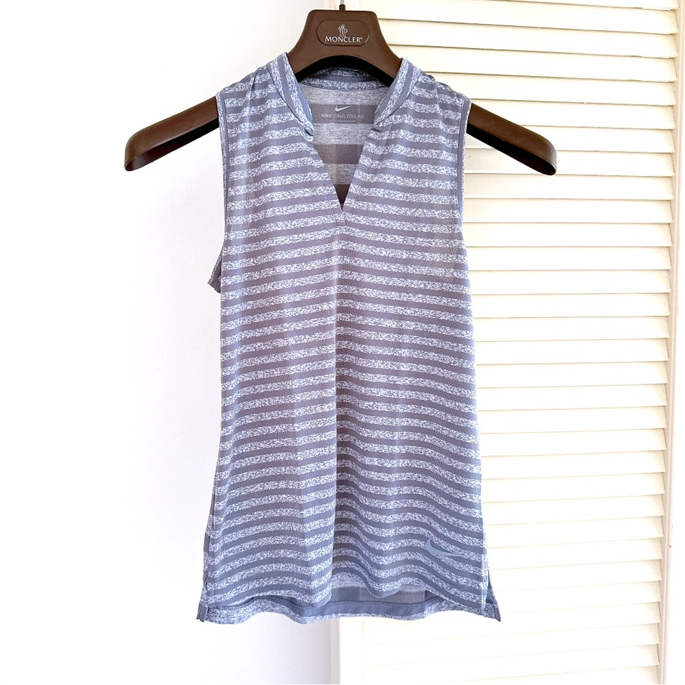 NEW♥️NIKE ZONAL COOLING POLO TANK TOP SHIRT GRAY STRIPED SLEEVELESS GOLF TENNIS
